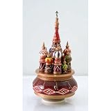 MUSICAL CATHEDRAL/St. Basil's Cathedral, Large (Red) [Made in Russia. Size: 10.4 x 4.4 inches (26 x 11 cm). Material: wood, gouache, lacquer. A unique Russian souvenir, completely handmade] [This musical cathedral is a model of the church of St. Basil the Blessed. With a turn of the key located on the bottom of the pedestal, it begins to play the famous melody 