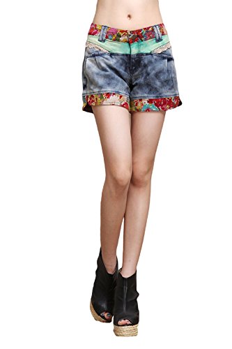 レディース パンツ ショートパンツ 春 夏 デニム ミニ レトロ 花 フラワー プリント レース 美脚 ビーチ リゾート 通勤 おしゃれ おでかけ 水着 セクシー 可愛いスカーフ付き KK278