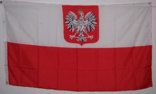 POLAND FLAG - - - - Polish Eagle Crest - - - 3x5ft - - - Old style Poland flag