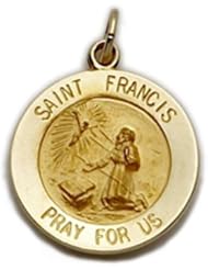 14K Gold Round St. Francis Medal, Patron of Animals, Birds 14K Gold Jewelry 14K Gold Saints Gift Boxed