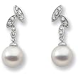14K White Gold Cultured Pearl and Diamond Earrings