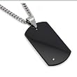 Men's Black Tungsten Carbide Dog Tag with Diamond 22" Steel Curb Link Chain