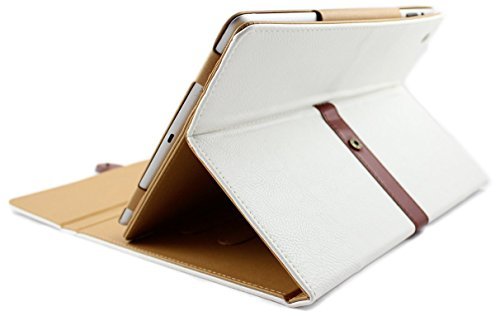 White Pu Leather Case Cover with Leather Belt+buckle for Apple the New Ipad 2&3&4