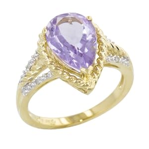 10k Yellow Gold Pear Shaped Rose De France Amethyst and Diamond Ring by Amazon.com Collection