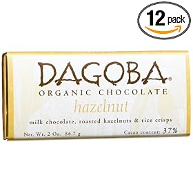 Dagoba Hazelnut (37%) Hazelnut, Rice Crisp Bar, 2.0-Ounce Bars (Pack of 12) by Dagoba