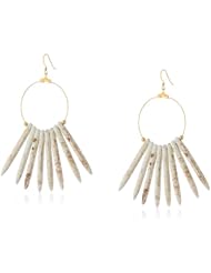 Kenneth Jay Lane Gold Bone Sticks Fishhook Hoop Earrings