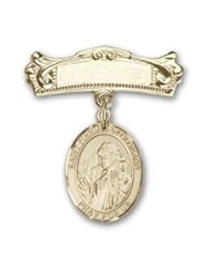 Gold Filled Baby Badge with St. Finnian of Clonard Charm and Arched Polished Badge Pin
