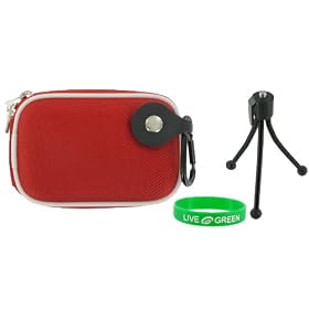 Hard Nylon (Red) Case and Tripod for Sony Cybershot DSC-S980 Digital Camera Black