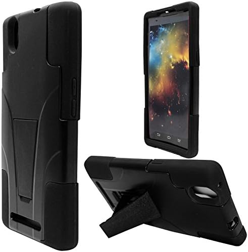 The Smart Choice (Tm) Zte Zmax / Z970 (T-mobile) Stand Case, Dual Layer Hybrid Defender Protection Case Heavy Duty Kickstand Case Stand Protector Cover Armor Stand Cover Hard GEL Protector Case { with Free Screen Protector } (Black/Black)