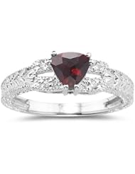 0.04 Cts Diamond & 0.93 Cts Garnet Ring in 14K White Gold