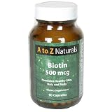 A to Z Naturals Biotin, 500 mcg, 90 Capsules, (Pack of 4)