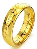 LORD OF THE RINGS 6MM High Polish Gold Plated Tungsten Carbide Wedding Band Mens