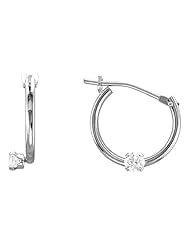 Round Shape Cubic Zirconia - Hoop Earrings in 14kt White Gold - Hinge Back