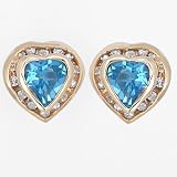 Ladies Blue Topaz and Diamond Heart Earrings in 10k Gold