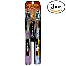 Reach Max Toothbrush, Soft, Full Head, Assorted Colors, 2-Count Toothbrushes (Pack of 3)