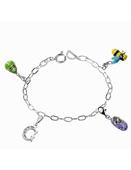 De Buman Sterling Silver Enamel Babyshoe and Bee Charm Bracelet