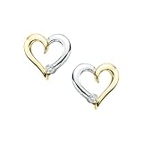 10K Two Tone Gold 0.08 ct. Diamond Fashion Heart Earrings