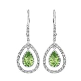 14K White Gold 1/5 ct. Diamond and 1 1/2 ct. Teardrop Shaped Peridot Drop Earrings