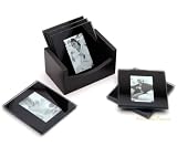 Black Glass Photo Coasters with Stand - Set of 6
