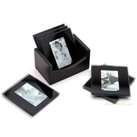 Black Glass Photo Coasters with Stand - Set of 6 by HomeWetBar