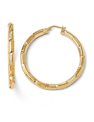 14k Yellow gold Leslies ForeverLite Polished and Textured Hoop Earrings
