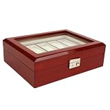 Watch Box Storage 10 Watches Large Compartments Extra Clearance Removable Tray Cherry Finish Display Window