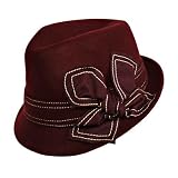 415oiWnEacL. SL160  BURGUNDY CONTRAST STITCH WOOL BIG BOW FELT FEDORA