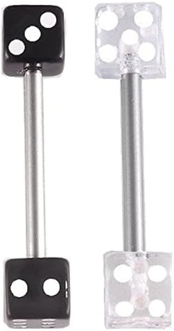 14g 14 gauge 1.6mm , 9/16 inch 14mm long - 316L Surgical Stainless Steel dice tongue bars tounge nipple balls barbell black and Clear straight lot ABST - Pierced Body Piercing Jewelry- Set of 2