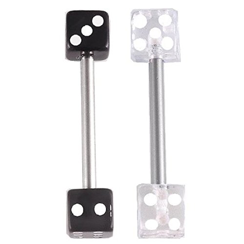 14g 14 gauge 1.6mm , 9/16 inch 14mm long - 316L Surgical Stainless Steel dice tongue bars tounge nipple balls barbell black and Clear straight lot ABST - Pierced Body Piercing Jewelry- Set of 2