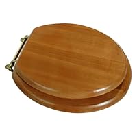 LDR 050 1700 Round Wood Toilet Seat with Polished Brass Finish Hinges, Oak