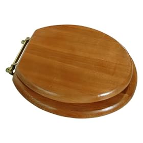 LDR 050 1700 Round Wood Toilet Seat with Polished Brass Finish Hinges, Oak