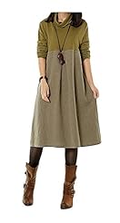 Fall Cotton/Linen Long Sleeves Turtleneck Maxi Dress 
