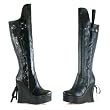 Women's Black Fetish Whip Boot Crop Flogger 4.5 Inch Heel Knee Boot Gothic Dominatrix