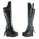 Women's Black Fetish Whip Boot Crop Flogger 4.5 Inch Heel Knee Boot Gothic Dominatrix
