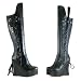 Women's Black Fetish Whip Boot Crop Flogger 4.5 Inch Heel Knee Boot Gothic Dominatrix
