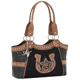 American West Lucky Star Zip-Top Fashion Tote with Side Open Pockets
