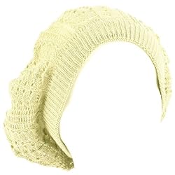 Ladies Crochet Knit Light Weight Vented Beret Slouch Hat Tam Light Tan