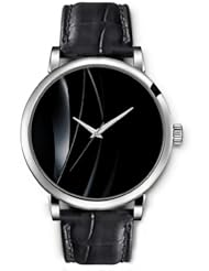 SPRAWL Aanalog Fashion Series Silver Ladies Watches of Genuine Black Leather Strap,Unique Wrist Watch for Women Girls Designed with silver stripes