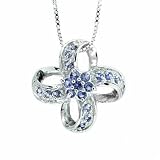 Vintage inspired Simulated Tanzanite CZ and Sterling Silver Floral Pinwheel Pendant