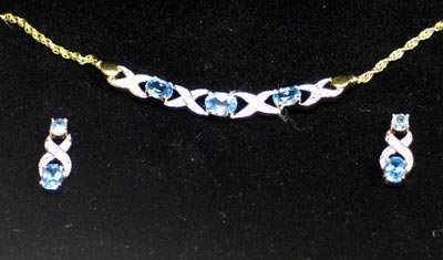 Blue Topaz / Diamond Necklace and Earring Set