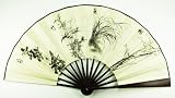 Classic Oriental Bamboo Folding Fan - with Bamboo and Cherry Blossom Design