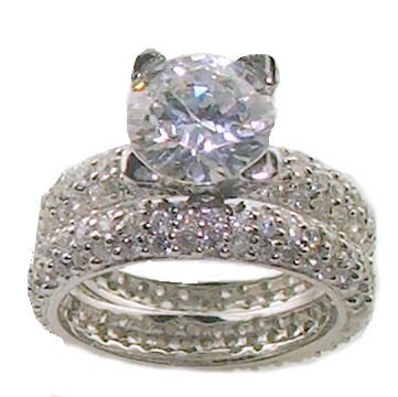 White Gold Ep Sterling Silver Pave' Diamond Cz Bridal Engagement Wedding Ring Set(9) White Gold Ep Sterling Silver Pave' Diamond Cz Bridal Engagement Wedding Ring Set(9)
