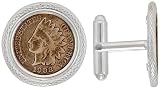 Sterling Silver Indian Head Cent (1859 - 1909), Coin Cufflinks, Prong Back Pipe Bezel w/ Gift Box