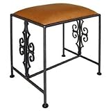 Grace Gothic Curl Wrought Iron Bench, 20in, Buff Levante Fabric, Aged Iron Finish