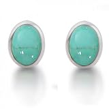 Bling Jewelry Sterling Silver Bezel Set Oval Turquoise Stud Earrings Jewelry