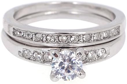 Yantu White Gold Plated Lady Wedding Engagement Ring Set Size 6.5/8/9/10