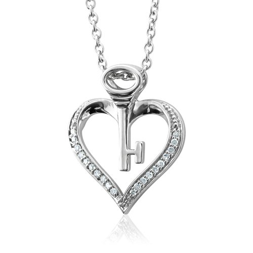 Sterling Silver Key My Heart Diamond Pendant Necklace (HI, I, 0.10 carat)