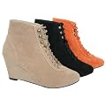 STIEFELETTE MIT KEILABSATZ IN WILDLEDER OPTIK DAMEN STIEFELETTE IN VERSCHIEDENEN FARBEN DAMENSCHUH SCHN�RSTIEFEL