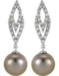 14K White Gold Diamond and Tahitian Cultured Pearl Earrings -- LIFETIME WARRANTY
