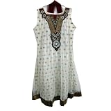 Ethnic Girls Wear White Maroon & Silver Beads Churidar Anarkali Kurta with Dupatta 3pc Set